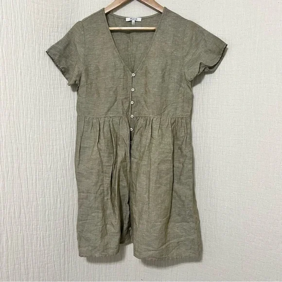 Madewell Linen-Blend Alexandra Button-Front Mini Dress size S Small
